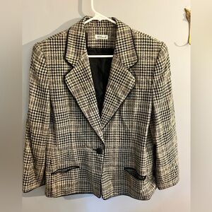 Vtg Ann May Women’s Riding Jacket Blazer Brown Houndstooth 100% Silk M Old Money